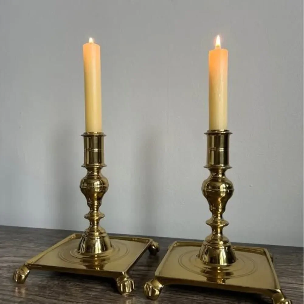 Pair of Vintage Shiny Brass Candle Holders